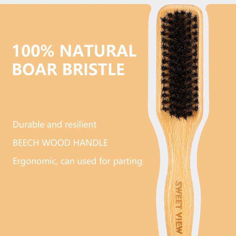 SWEET VIEW Boar Bristle Slick Back Hair Brush for Smooth Flyaways, Frizz, Sleek Ponytail, Buns and Edge Baby Hair, Teasing | Gel Comb Styling Accessories for Girls, Kids and Women - Image 2